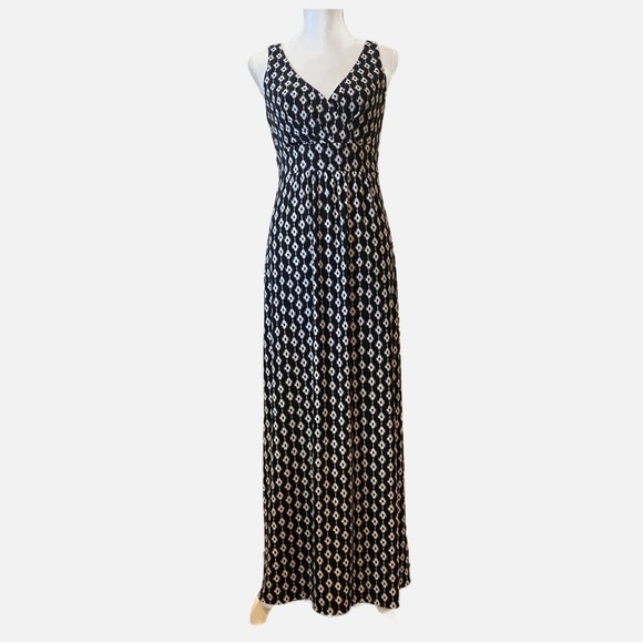 Lauren Ralph Lauren Maxi Dress Black White Geometric Print Size 8 - Picture 1 of 10